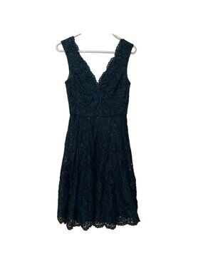 Vera Wang Dark Green Lace Sleeveless Dress Lined V-neck Zipper Size 2